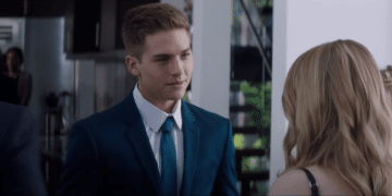 Trevor (Dylan Sprouse)talking with Tessa (Josephine Langford) in a scene of the movie 'After We Collided'.