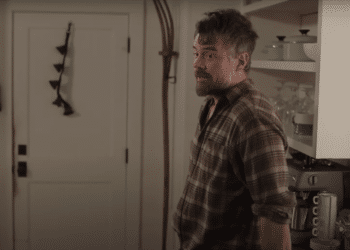 James O'Connor (Josh Duhamel) talking with a woman in an house in the movie 'The Lost Husband'.