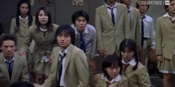 In the future, the Japanese government captures a class of ninth-grade students and forces them to kill each other under the revolutionary ""Battle Royale"" act.