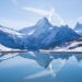 The Alps reflected in the snowy Bachalsee Lake.