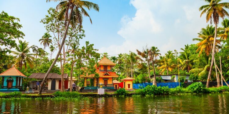Alappuzha backwaters landscape in Kerala state in India