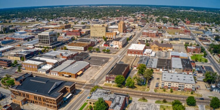 Aerial View of Downtown Hutchinson, Kansas in Summer