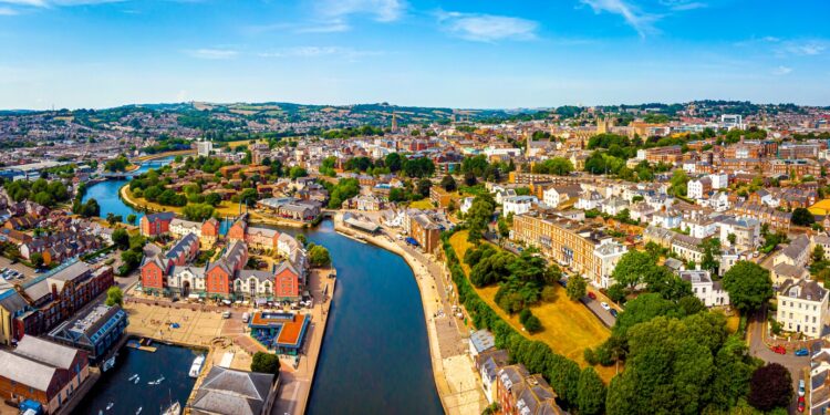 Aerial view of Exeter in summer day, UK
