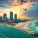 Panoramic view of South Beach at Miami South Pointe Park with high skyscrapers
