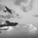 Black and white retro image of Lancaster bombers from Battle of Britain in World War Two