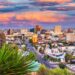 El Paso, Texas, USA downtown city skyline at dusk with Juarez, Mexico in the distance.