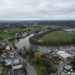 River Thames Shepperton Surrey UK drone aerial view
