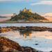 View of Mounts Bay and St Michael's Mount island in Cornwall at sunset